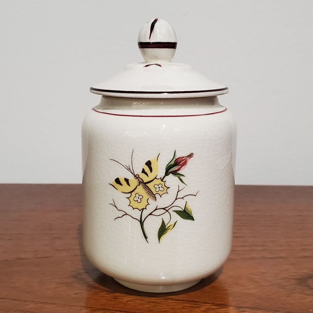 Vintage Knowles‎ "spring glory" sugar bowl with lid, crazing, shabby chic, 1950s